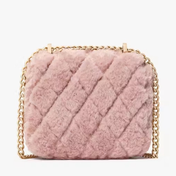 Kate Spade Carey Faux Fur Quilted Micro Flap Crossbody Rose Smoke - Picture 16 of 16